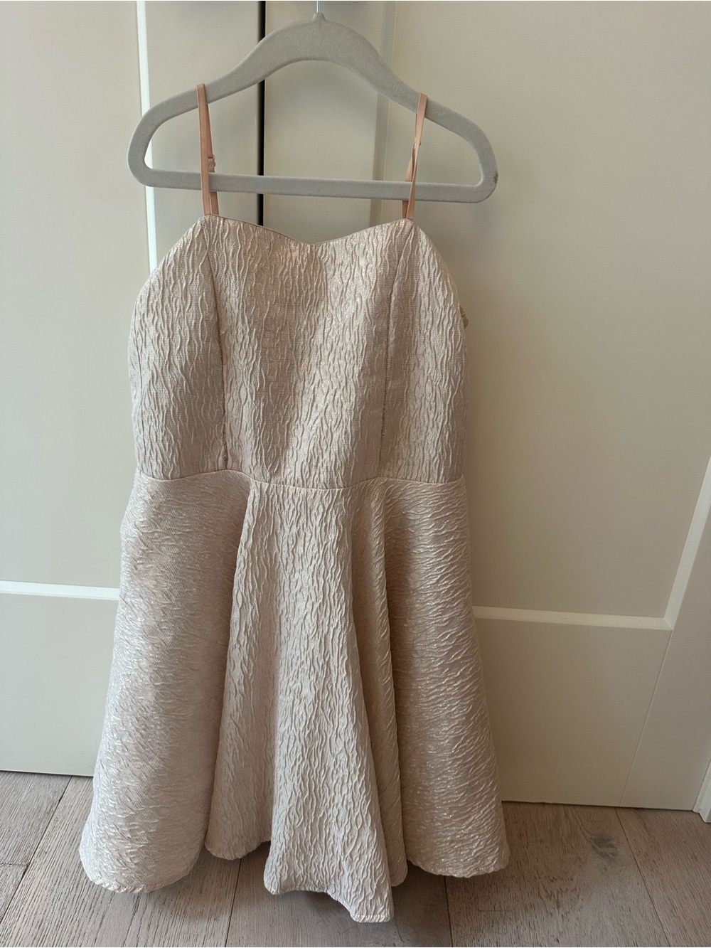 Un Deux Trois Gold Textured Spaghetti-Strap Party Dress